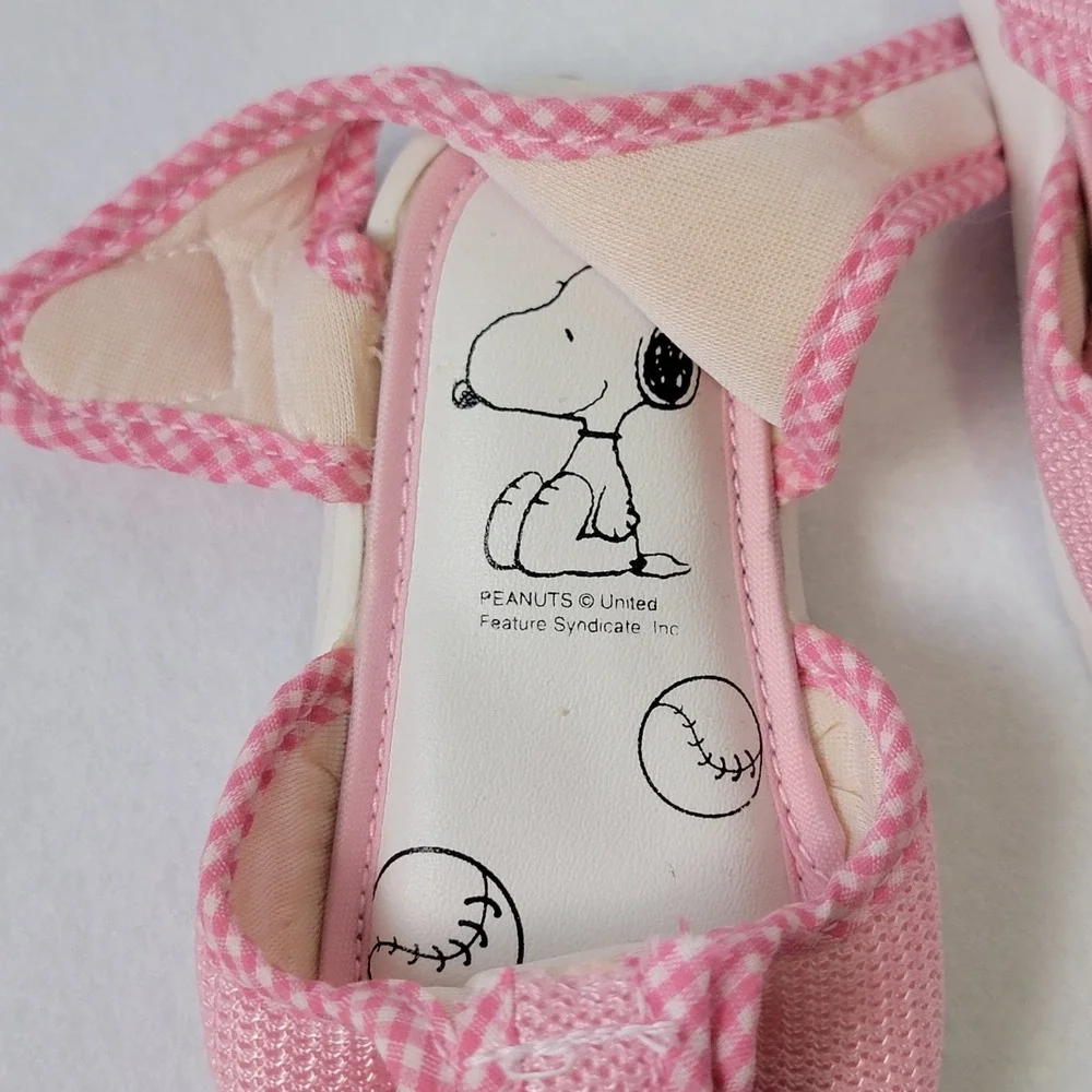VTG 80s Peanuts Snoopy Pink Gingham Squeaky Sandals Made in Taiwan Toddler Rare